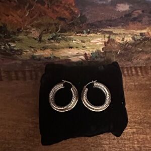 STERLING SILVER AND 14K one inch round twisted hoop earrings